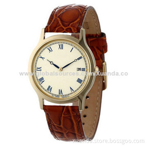 Stainless steel case watch, white dial, brown genuine leather design for man styleNew